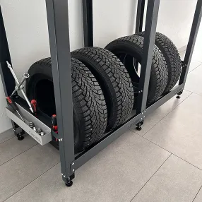 верстак standart с деревянной столешницей и траверсами для хранения колёс