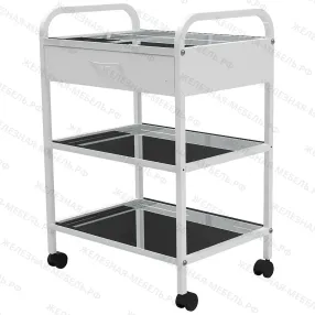 стол медицинский инструментальный сми-03-01 (полки металл, колёса пластик)