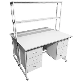 стол лабораторный островной с надстройкой сло 22.017 (белый)