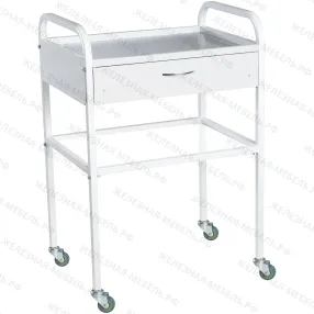 столик медицинский инструментальный сми-02-01 (полки металл + стекло, колёса серая резина)