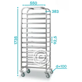 тележка-шпилька тшгр - 383х550х1735 «retail» 15 уровней гастроемкостей gn1/1